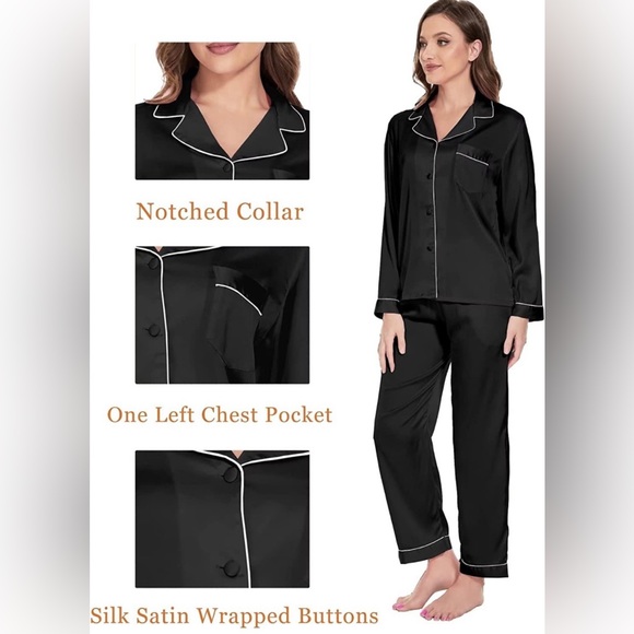 Women's Black Piped Pajama Set - Picture 8 of 8